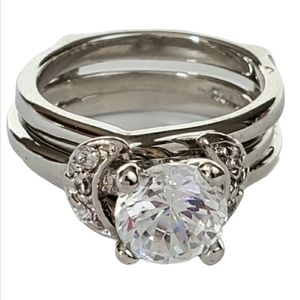 Silver Plated Wedding Band Ring Set Size 5 Cubic Zirconia 1.5 CWT